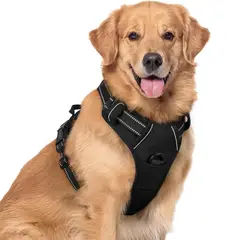IMPORTADO MC - Arnés ajustable para perro talla XL sin tirones con doble clip reflectante con asa color negro
