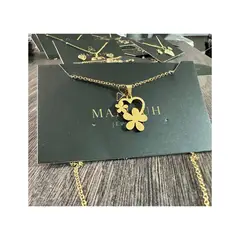 GENERICO - Pack Acero Collar con dije y Aretes - BSC Corazon con Flores Dorado