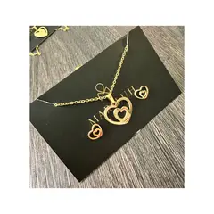 GENERICO - Pack Acero Collar con dije y Aretes - BSC Corazones Eternos Dorado