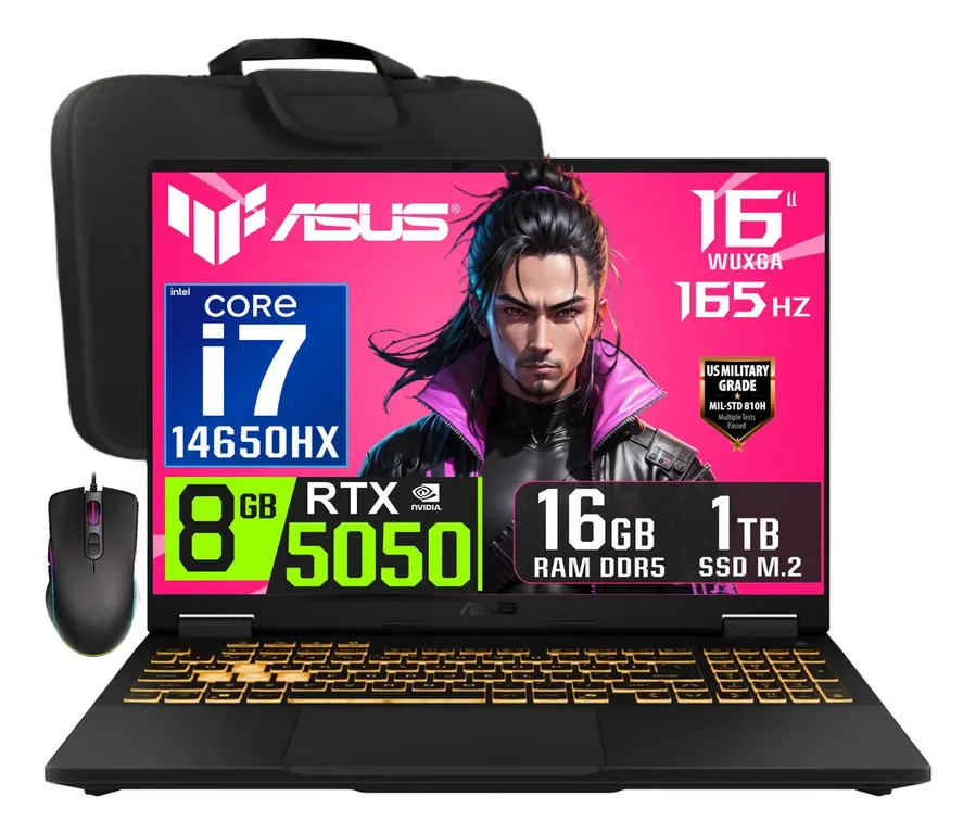 Laptop TUF Gaming F16 intel core i7-14650HX Nvidia 8GB RTX5050 Ram 16gb 1tb ssd 16″ wuxga 165Hz