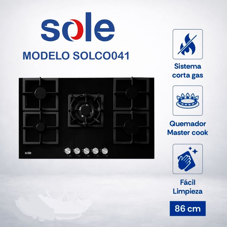 ENCIMERA VIDRIO TEMPLADO A GAS 86CM 5H SOLCO041