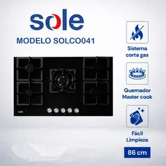 SOLE - ENCIMERA VIDRIO TEMPLADO A GAS 86CM 5H SOLCO041
