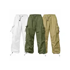 ENKI - Pack x3 Pantalones Parachute Tela Mojada Blanco Verde Beige