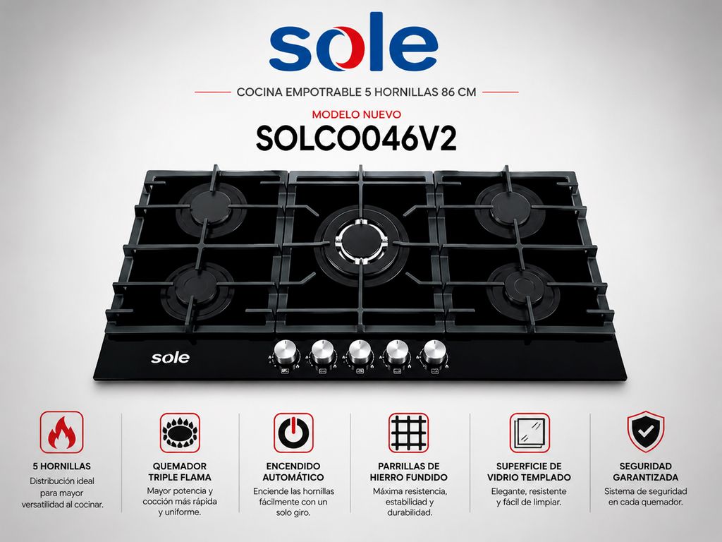 Cocina Empotrable 5 Hornillas 86 cm SOLCO046V2