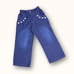 DANUS - Pantalón palazo elasticado con bordado flores demin niña