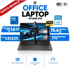HP - Notebook 250R G10, INTEL CORE 5 120U, 16 GB DDR4, 512GB SSD, 15.6 LCD LED HD SVA