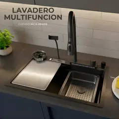 FRATELLI - LAVADERO MULTIFUNCIONAL MANCORA CON 3 FUCIONES DE ACERO INOX. 304 NEGRO MCA-6845B