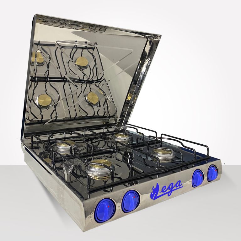 Cocina 4 Hornillas Acero Inox a Gas con Tapa + KIT REGULADOR
