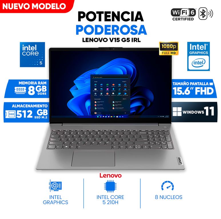 Notebook V15 G5 IRL, Intel Core 5 210H, 8GB DDR5, 512GB SSD, 15.6 LCD LED FHD