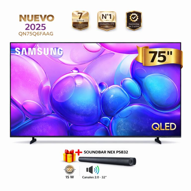 Televisor 75" Qled QN75Q6FAAGXPE 4k UHD Tizen 2025 + Soundbar Nex