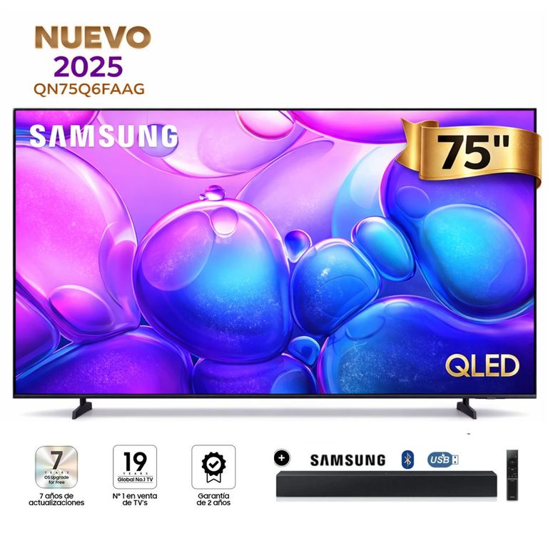 Televisor 75" Qled QN75Q6FAAGXPE 4k UHD Tizen + Soundbar HW-C400