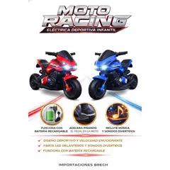 GENERICO - MOTO ELÉCTRICA INFANTIL RACING 6V CON LUCES LED Y REPRODUCTOR MUSICAL