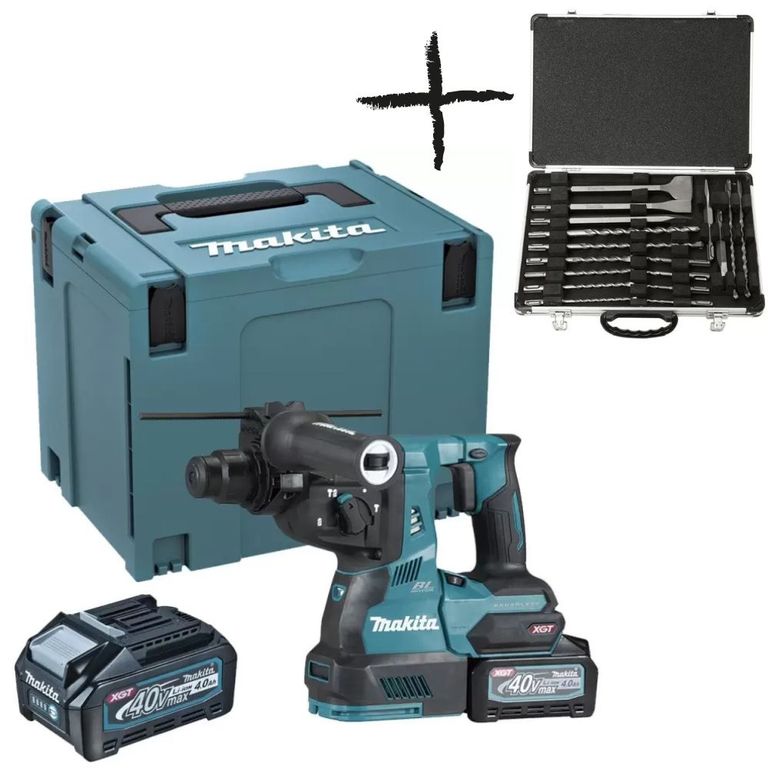 Rotomartillo Sds-Plus 40V XGT + 2 Bat 4Ah HR003GM201 + Set de cinceles y brocas