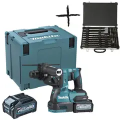 MAKITA - Rotomartillo Sds-Plus 40V XGT + 2 Bat 4Ah HR003GM201 + Set de cinceles y brocas