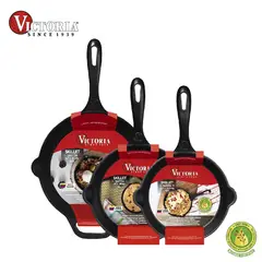 VICTORIA - Set 3 Sartenes Hierro Fundido Curado 16,20,30 cm