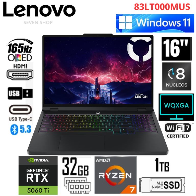 Laptop Gamer Legion Pro 5 16ADR10 16" WQXGA OLED 165Hz Ryzen 7 32GB 1TB SSD RTX 5060 8GB