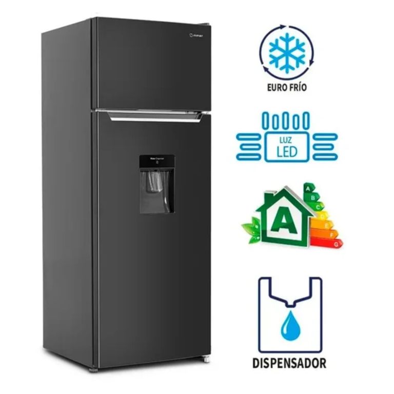 Refrigeradora RM-211HD 211L Top Freezer Black Inox con Sistema Eurofrío y Dispensador de Agua