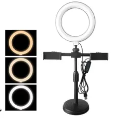 GENERICO - Soporte de Escritorio para 2 Celulares Mesa Aro LED