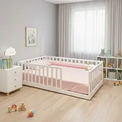 GENERICO - Cama de plaza y media corral montessori blanco