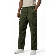 ENKI - Pantalón Cargo Convertible 2 en 1 Hombre Verde Militar Tela Mojada Secado Rápido