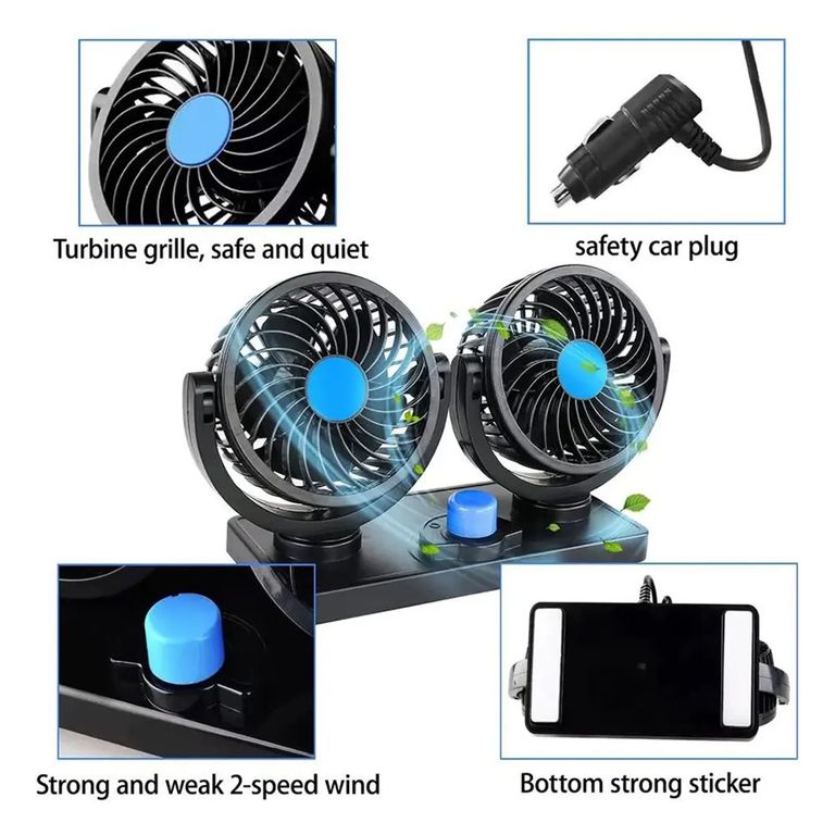 VENTILADOR CARRO 360 DOBLE GRADUABLE PORTATIL 12V