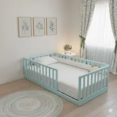 GENERICO - Cama de plaza y media corral montessori celeste bebe