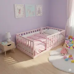 GENERICO - Cama de plaza y media corral montessori rosado bebe