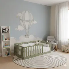 GENERICO - Cama de plaza y media corral montessori verde olivo