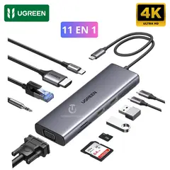 UGREEN - Hub Adaptador Type C 11 EN 1 HDMI 4K 60HZ RJ45 Lector Memorias PD Carga Rápida 100W 10Gbps