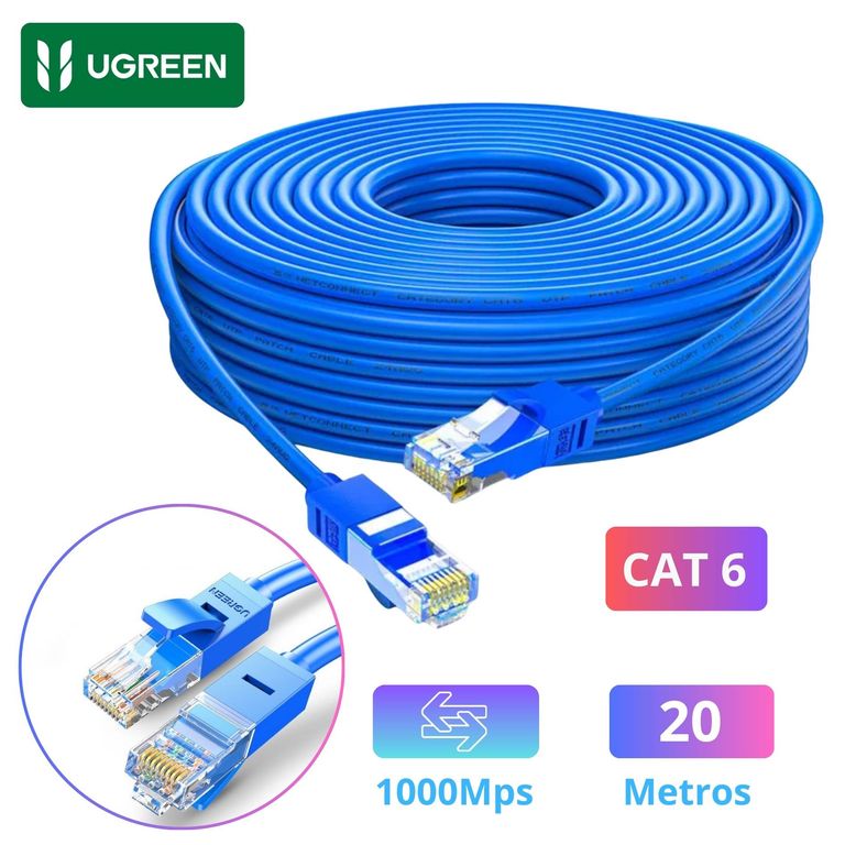 Cable Ethernet RJ45 UTP Cat 6 1000Mbps de 20 Metros - Alta Velocidad y Conexión Estable