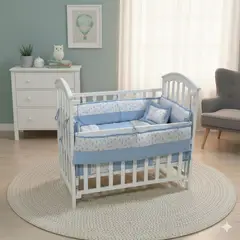 GENERICO - Cuna colecho dos niveles + colchon ortopedico + set de cuna completa celeste