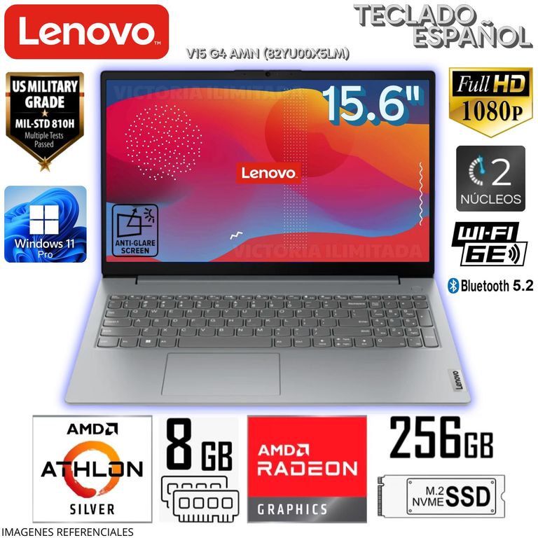 Laptop V15 G4 AMN AMD Athlon Silver 7120U 15.6 Pulg. FHD 8GB RAM 256GB SSD 82YU00X5LM