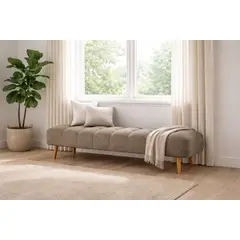 ARTSOFA - Banqueta Velour Dos Cuerpos Beige Oscuro Antifluido + Obsequio
