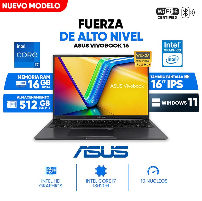 Notebook Vivobook 16, Intel Core i7 13620H, 16GB DDR4, 512GB SSD, 16 WUXGA IPS