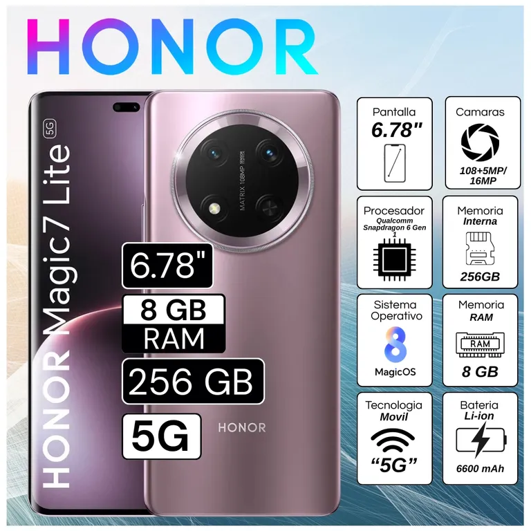 Celular Magic 7 Lite 5G 8GB RAM 256GB 6.78" Pulg. MagicOS 8.0 - Morado Titanio