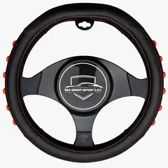 GENERICO - CUBRE VOLANTE DE 38 CM DEPORTIVO DE COLOR NEGRO Y MASAJEADOR ROJO