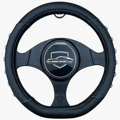 GENERICO - CUBRE VOLANTE DE 38 CM DEPORTIVO COLOR NEGRO CON DETALLE PLOMO
