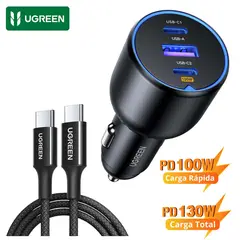 UGREEN - Cargador de Auto 100W Total 130W + Cable Type C MacBook Pro Air, iPad Mini iPhone