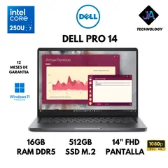 DELL - LAPTOP PRO 14 14250 CORE 7 250U 16GB RAM DDR5 512GB SSD 14" FHD WINDOWS 11 PRO