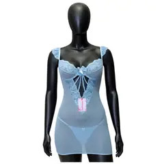 GENERICO - BABYDOLL LENCERIA SEXY DE ENCAJE PIJAMA CELESTE