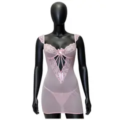 GENERICO - BABYDOLL LENCERIA SEXY DE ENCAJE PIJAMA ROSADO