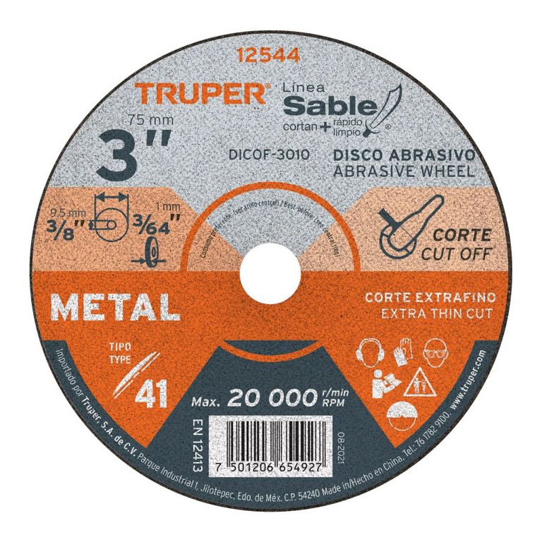 Disco Tipo 41 de 3 x 1 mm corte fino de metal - 12544