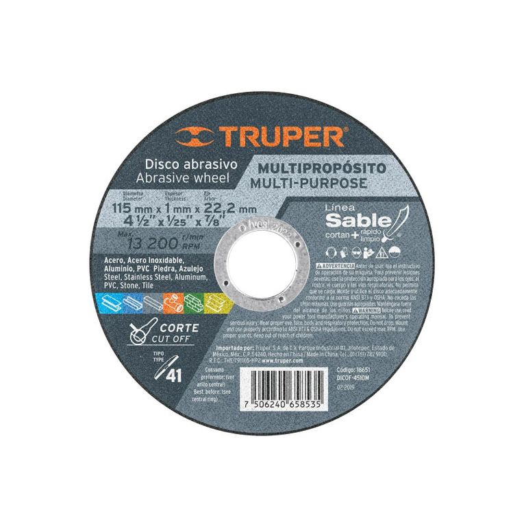 Disco Tipo 41 de 4-12 x 1 mm corte multimaterial - 18651