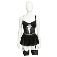 GENERICO - BODY DE ENCAJE LENCERIA SEXY PORTALIGAS PARA DAMAS NEGRO