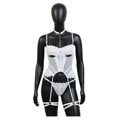 GENERICO - CORSET LENCERIA DE ENCAJE PORTALIGAS BLANCO