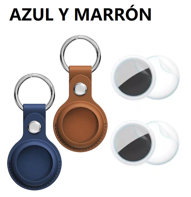 02 Funda Case Llavero Para Apple Airtag 2 Y 1 Cuero Y Micas 2026 azul marrón