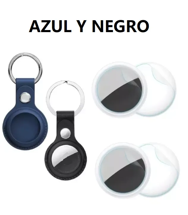 02 Funda Case Llavero Para Apple Airtag 2 Y 1 Cuero Y Micas 2026 azul negro