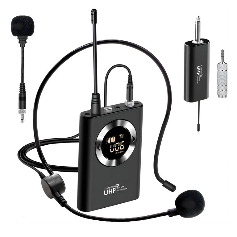Micrófono Headset UHF Profesional para Parlantes y Amplificador Micrófono de Diadema Inalámbrico