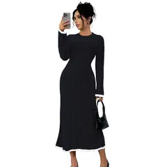 GENERICO - Vestido mujer 463G-37 HILO TACTO AMARRABLE EN LA ESPALDA NEGRO