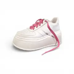 GENERICO - Zapatilla mujer blanca plataforma 7 hileras rosadas